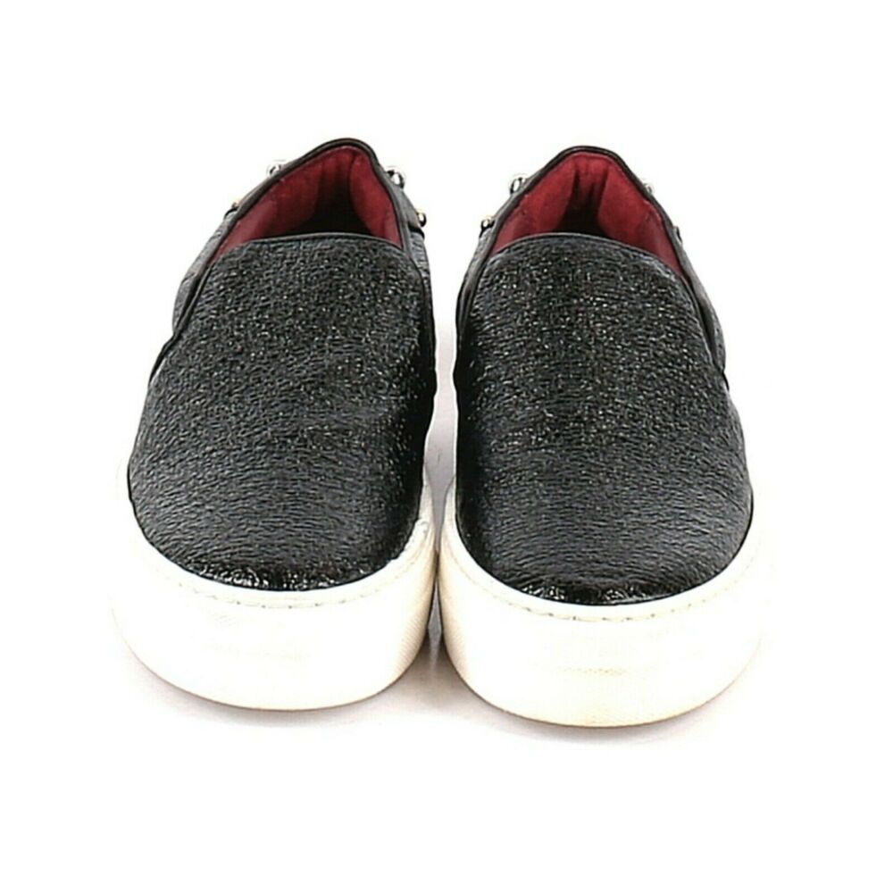 MAJE Finyl cracked leather studded slip on low top shiny black sneakers 38 NEW - Picture 2 of 8